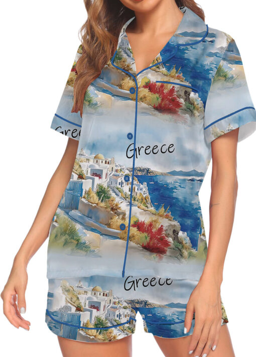 Women's Europe Travel Greece Pajamas Set For Women, Pastel Blue Color, US Size S-5XL - Image 3