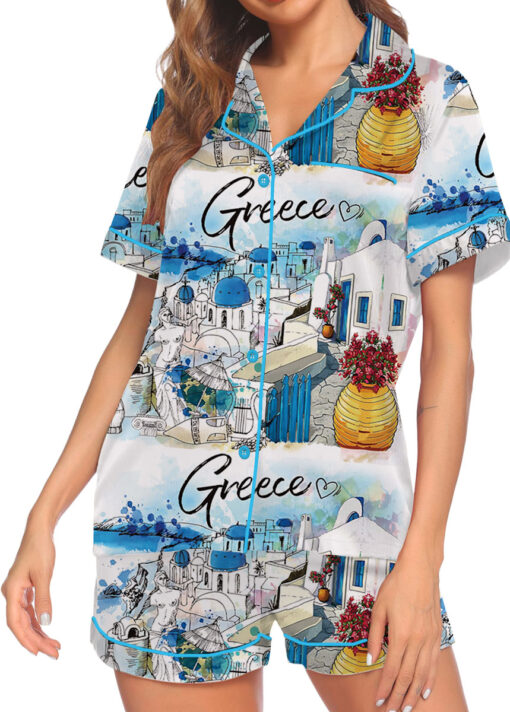 Women's Europe Travel Greece Pajamas Set For Women, White Color, US Size S-5XL - Image 3