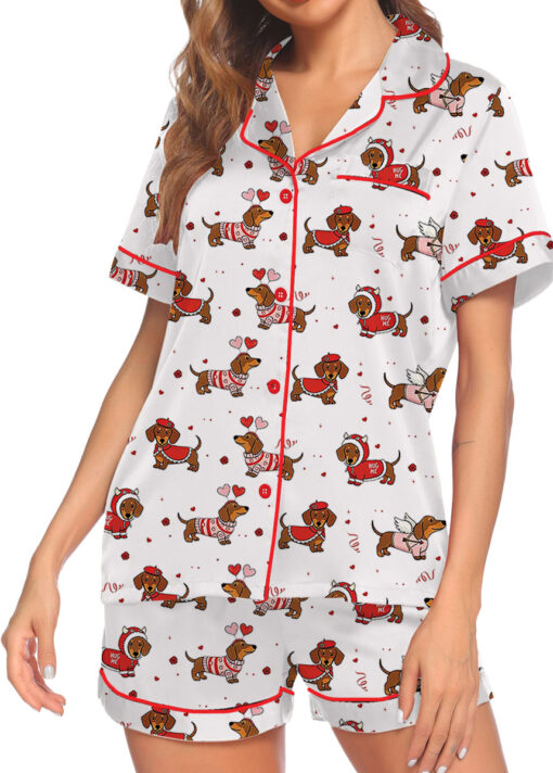 Valentine Dachshund Satin Pajama Set For Women - Image 5