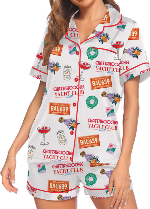 Women’s Chattahoochee Yacht Club Satin Pajamas Set For Women, White Color, US Size S-5XL - Image 2