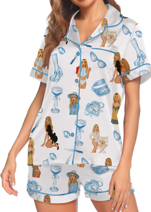 Women’s Espresso SC Satin Pajamas Set For Women, White Color, US Size S-5XL - Image 2