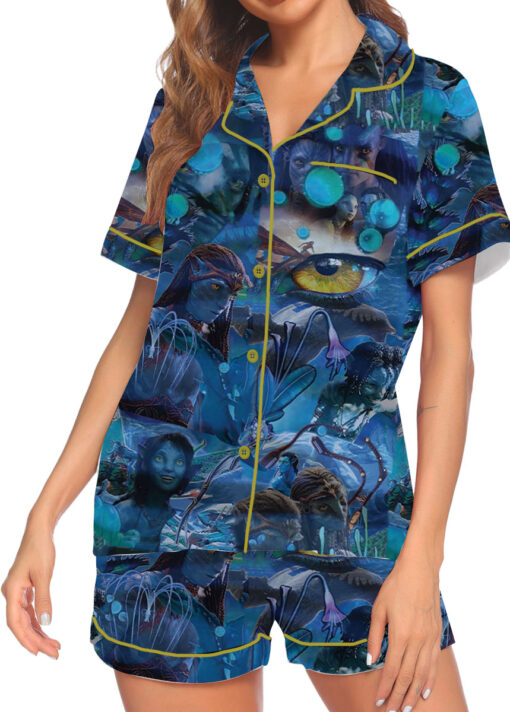 Women’s Avatar The Way Of Water Satin Pajamas Set For Women, Dark Ocean Blue Color, US Size S-5XL - Image 3