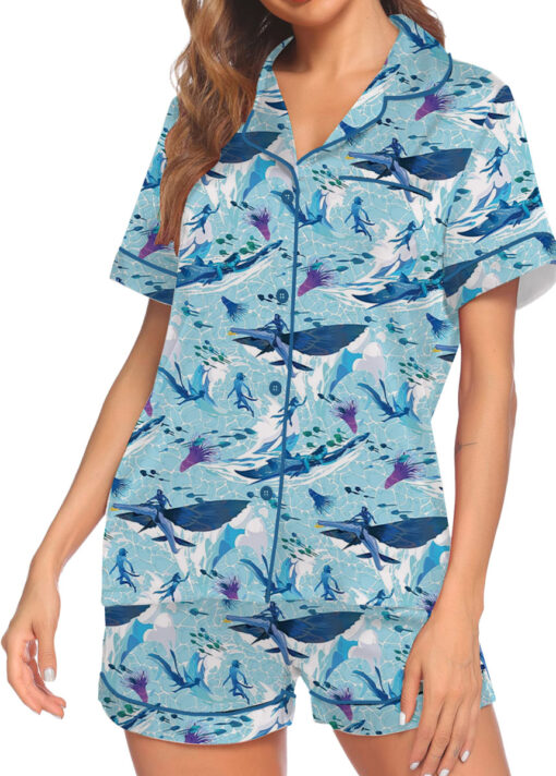 Women’s Avatar The Way Of Water Satin Pajamas Set For Women, Light Blue Color, US Size S-5XL - Image 2