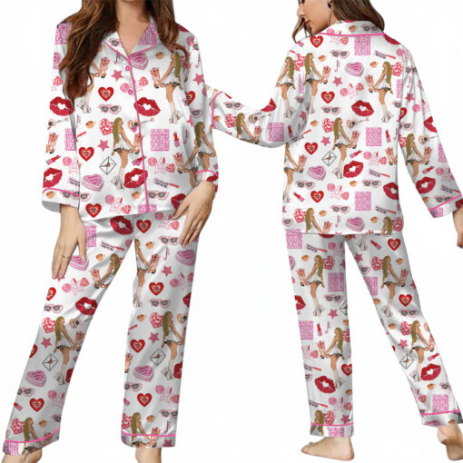 Espresso Music Album Satin Pajamas Set For Women