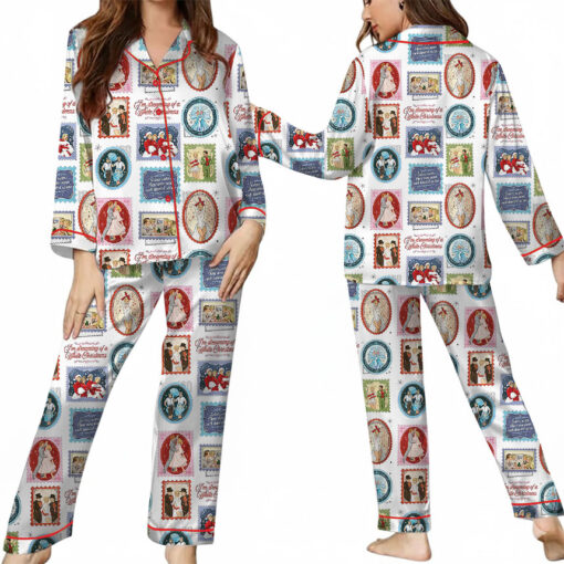 White Christmas Women's Satin Pajama Set For Women