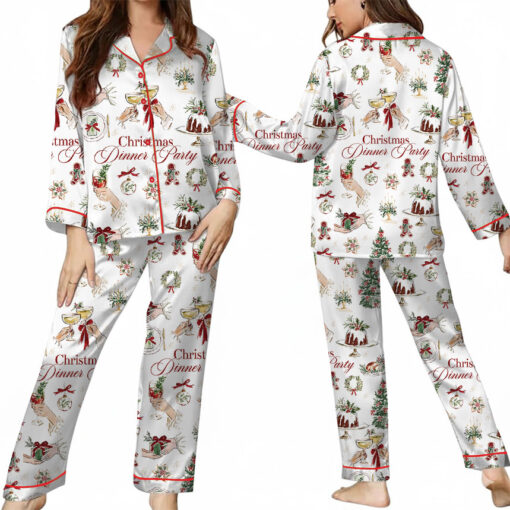 Christmas Dinner Party Satin Pajamas Set For Women