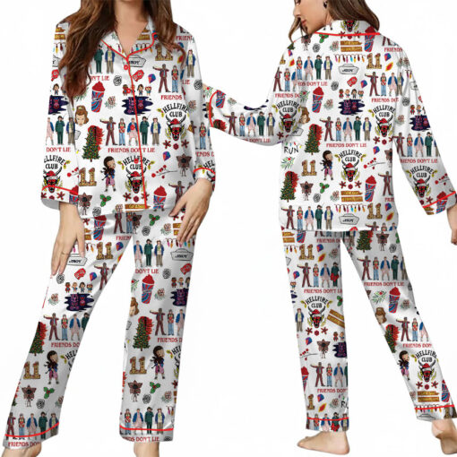 Stranger Things Hellfire Club Friends Don’t Lie Short Sleeve Satin Pajamas Set - Image 3