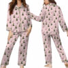 Green And Pink Duck Satin Pajamas Set For Women