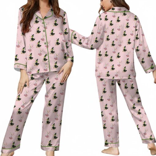 Green And Pink Duck Satin Pajamas Set For Women