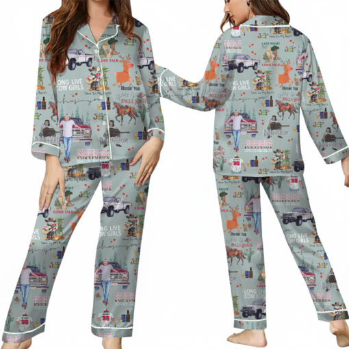 Morgan Wallen Long Live Cow Girls Satin Pajamas Set For Women - Image 7