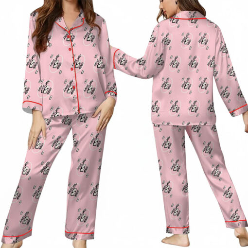 Love You More Pink Color Satin Pajama Set For Women