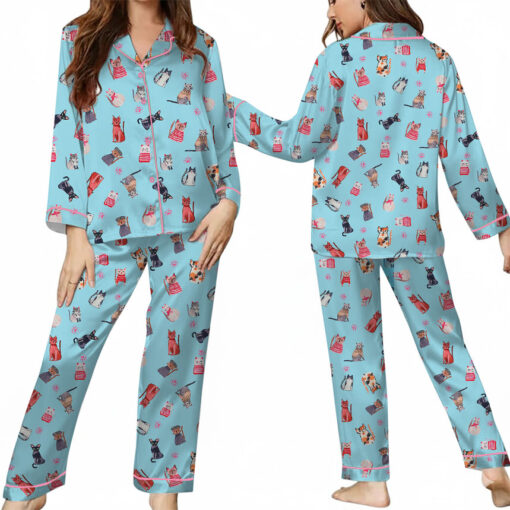 Cute Katzen Satin Pajamas Set For Women - Image 8