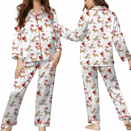 Women’s Puppy Love Valentines Day Dog Lover Dog Mom Satin Pajamas Set - Image 9