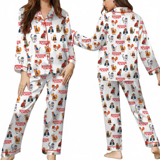 Stranger Cats Cute Satin Pajamas Set For Women