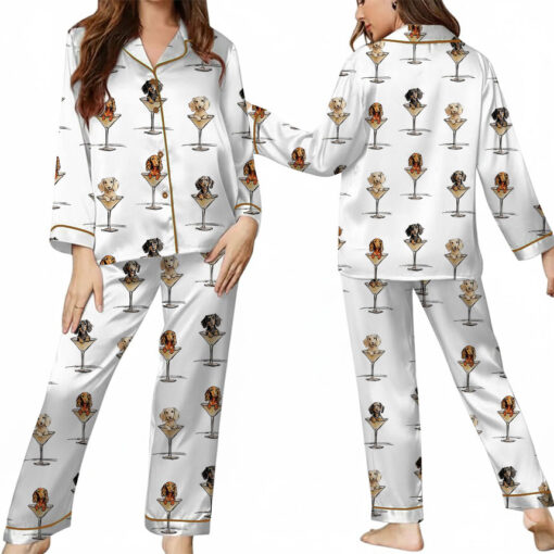 Women’s Dachshund Teeni Weeni Espresso Martini Satin Pajamas Set For Women - Image 8