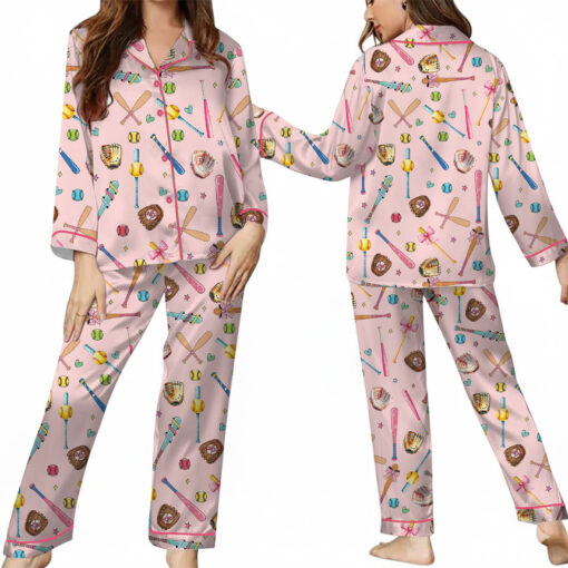 Coquette Softball Satin Pajama Set For Women