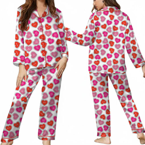 Valentine Day's Heart Shape Satin Pajama Set For Women