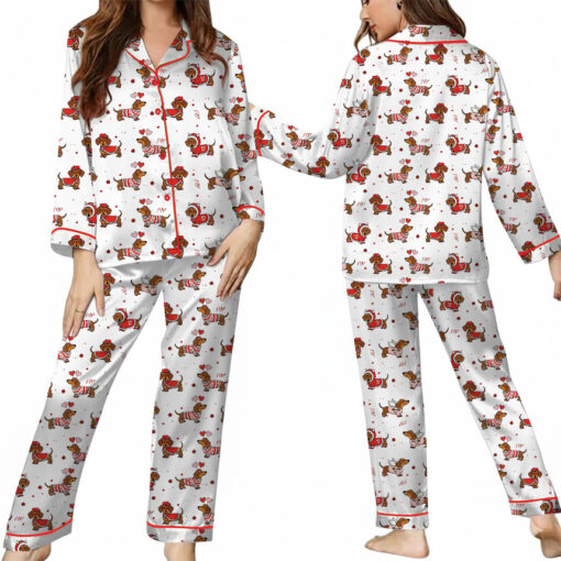 Valentine Dachshund Satin Pajama Set For Women - Image 8