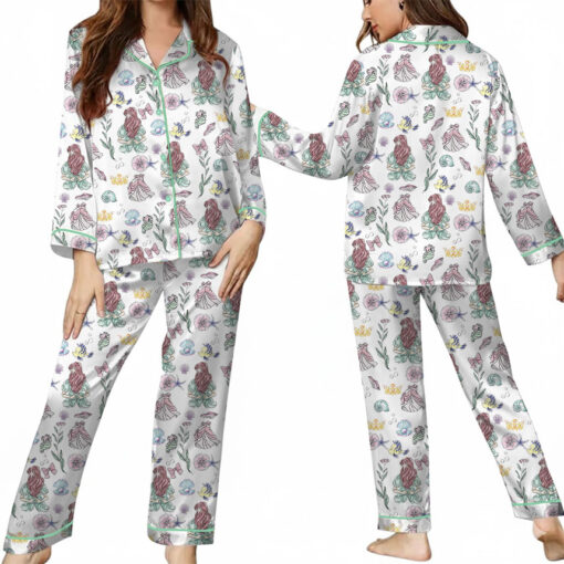 Women’s The Little Mermaid Movie Satin Pajama Set, White Color, US Size S-5XL - Image 13