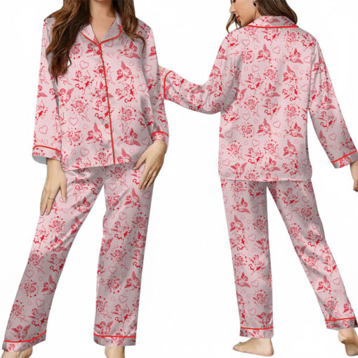 Romantic Valentine's Day Satin Pajamas Set For Women