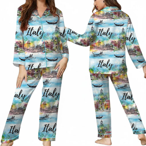 Women's Italy Souvenirs Travel Essentials Pajamas Set For Women, Pastel Blue Color, US Size S-5XL - Image 9