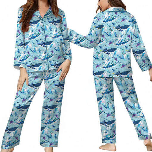 Women’s Avatar The Way Of Water Satin Pajamas Set For Women, Light Blue Color, US Size S-5XL - Image 8