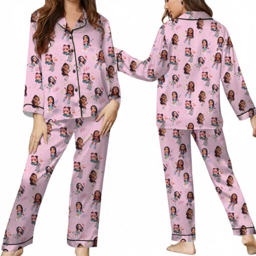 Chibi Katseye Beautiful Chaos World Tour Satin Pajamas Set For Women - Image 16
