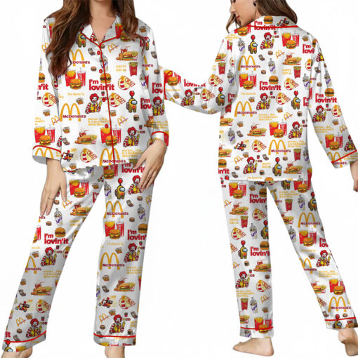 Christmas Mc Donald Pajamas Set, Mc Donald Pyjamas, McDonald Pajamas Women, Mc Donald Pattern Sleepwear, Food Lover Night Wear Pajamas