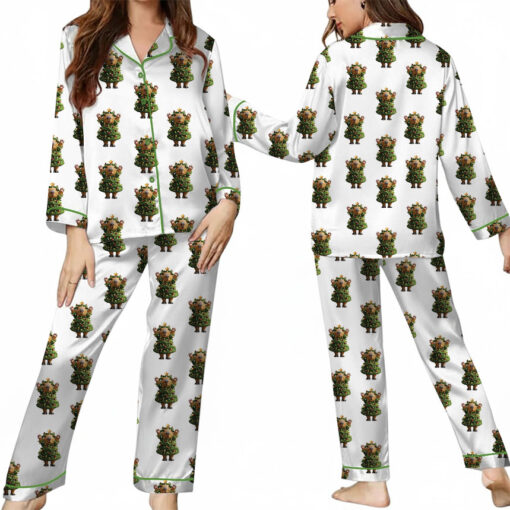 Cute Capybara Christmas Satin Pajamas Set For Women