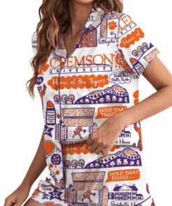 Alternative view of Clemson Tigers Hand Sketched Satin Pajamas Set For Women