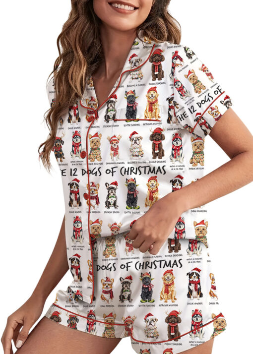 The 12 Dogs Of Christmas Satin Pajamas Set For Women