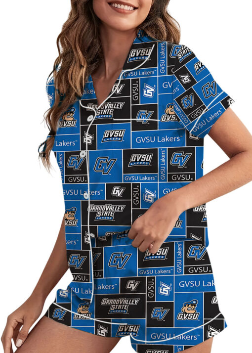 Valley State University Lakers GVSU College Royal Blue Satin Pajama Set For Women - Image 2