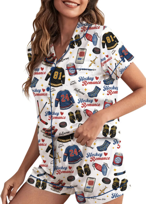 Hockey Romance Satin Pajamas Set For Women - Image 3