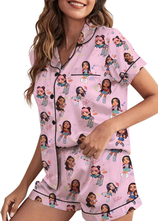 Chibi Katseye Beautiful Chaos World Tour Satin Pajamas Set For Women - Image 26