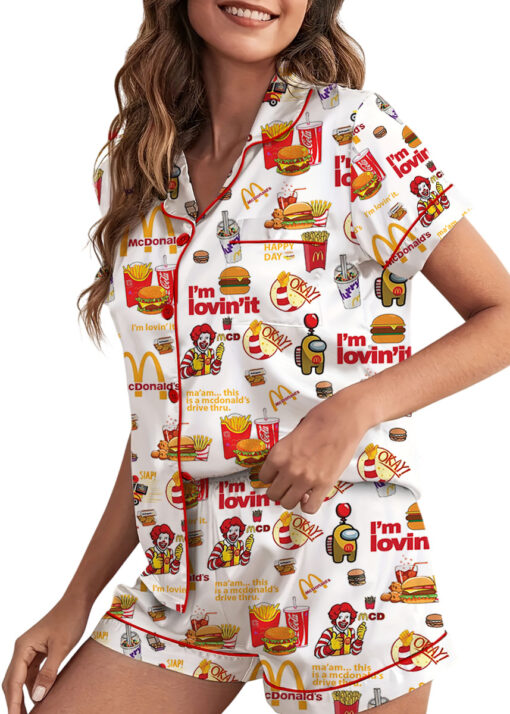 Christmas Mc Donald Pajamas Set, Mc Donald Pyjamas, McDonald Pajamas Women, Mc Donald Pattern Sleepwear, Food Lover Night Wear Pajamas
