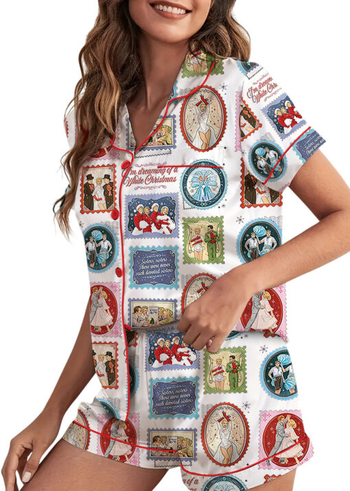 White Christmas Women's Satin Pajama Set For Women