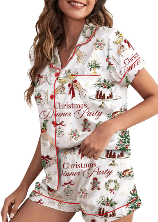 Christmas Dinner Party Satin Pajamas Set For Women