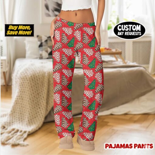 Christmas Tree Cake Satin Pajamas Pants For Women