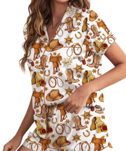 Alternative view of Western Cowboy Print Sleepwear Satin Pajamas Set For Women