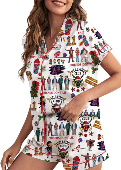 Stranger Things Hellfire Club Friends Don’t Lie Short Sleeve Satin Pajamas Set