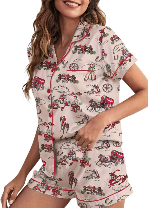 Women's Retro Cowgirl Western Satin Pajamas Set For Women - Image 4