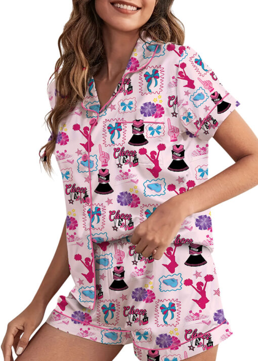 Coquette Cheer Silky Satin Pajama Set For Women