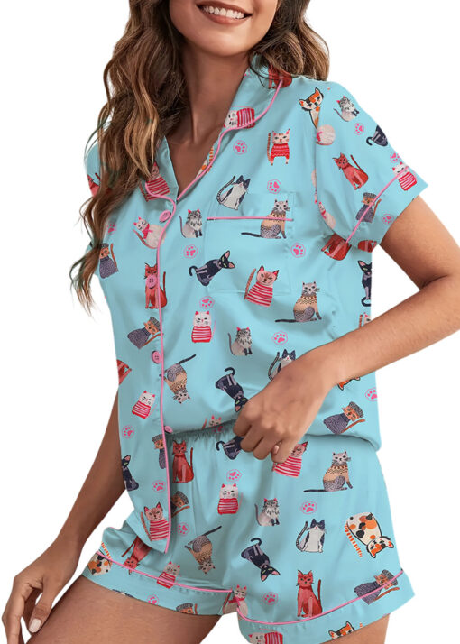 Cute Katzen Satin Pajamas Set For Women - Image 3