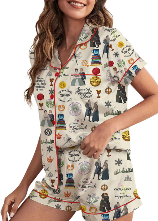 Fraser's Ridge Retro TV Series Satin Pajamas Set For Women - Image 3