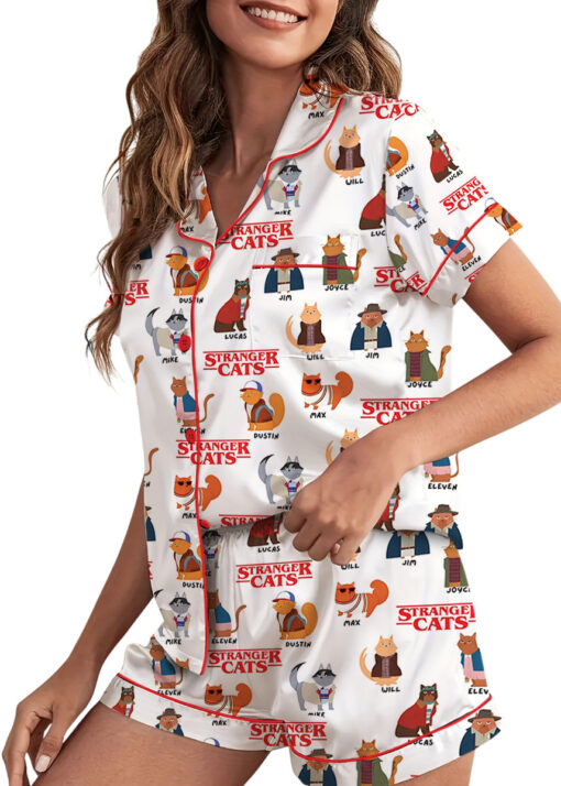 Stranger Cats Cute Satin Pajamas Set For Women