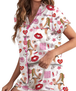 Espresso Music Album Satin Pajamas Set For Women