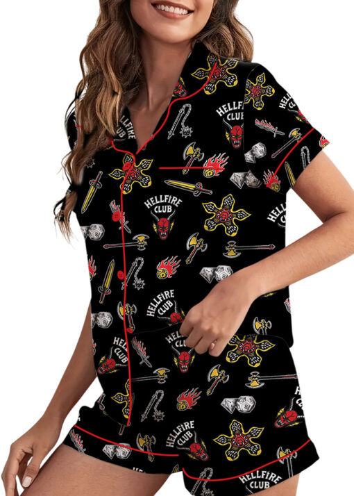 Stranger Things Hellfire Club Friends Don’t Lie Short Sleeve Satin Pajamas Set