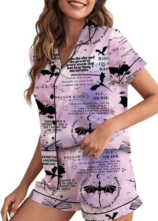 Women’s Fantasy Bookish Satin Pajama Set, Pastel Lilac Pink, US Size S-5XL - Image 2