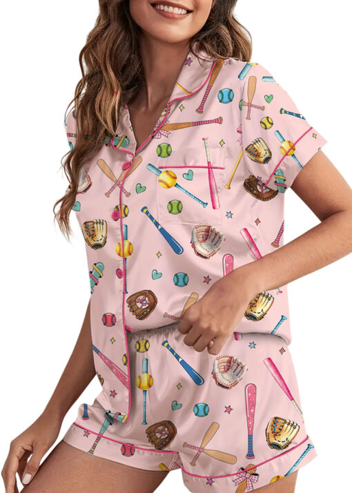 Coquette Softball Satin Pajama Set For Women