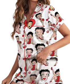 Alternative view of Women’s Betty Boop Satin Pajama Set, White And Red Color, US Size S-5XL